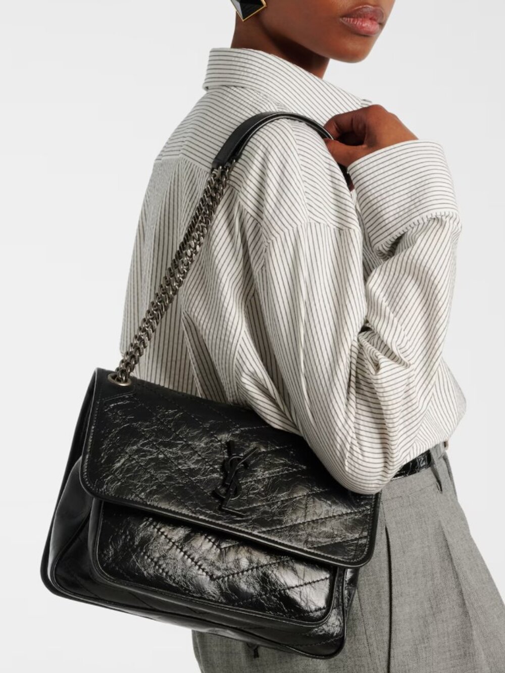 Authentic YSL Saint Laurent Nikki Medium Patent Leather Black